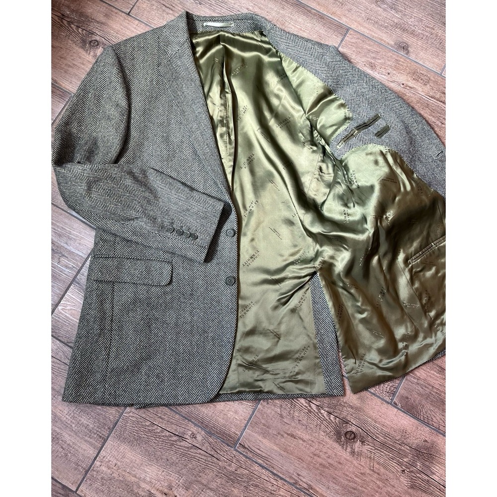 Charles Tyrwhitt Green‎ Herringbone Wool/Cashmere Blend Suit Jacket Size 44L - Picture 3 of 8